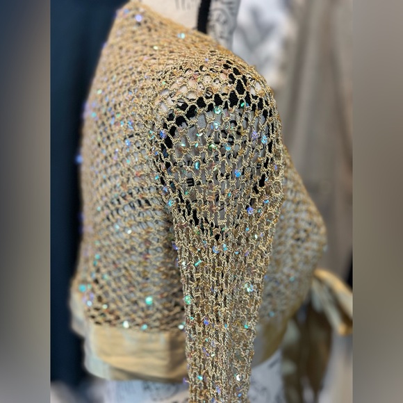 intuitions Gold with Iridescence Sequin Cardigan shrug size xsmall - Picture 10 of 13